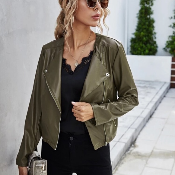 Minimalist vegan leather moto jacket dark brown - Picture 9 of 9